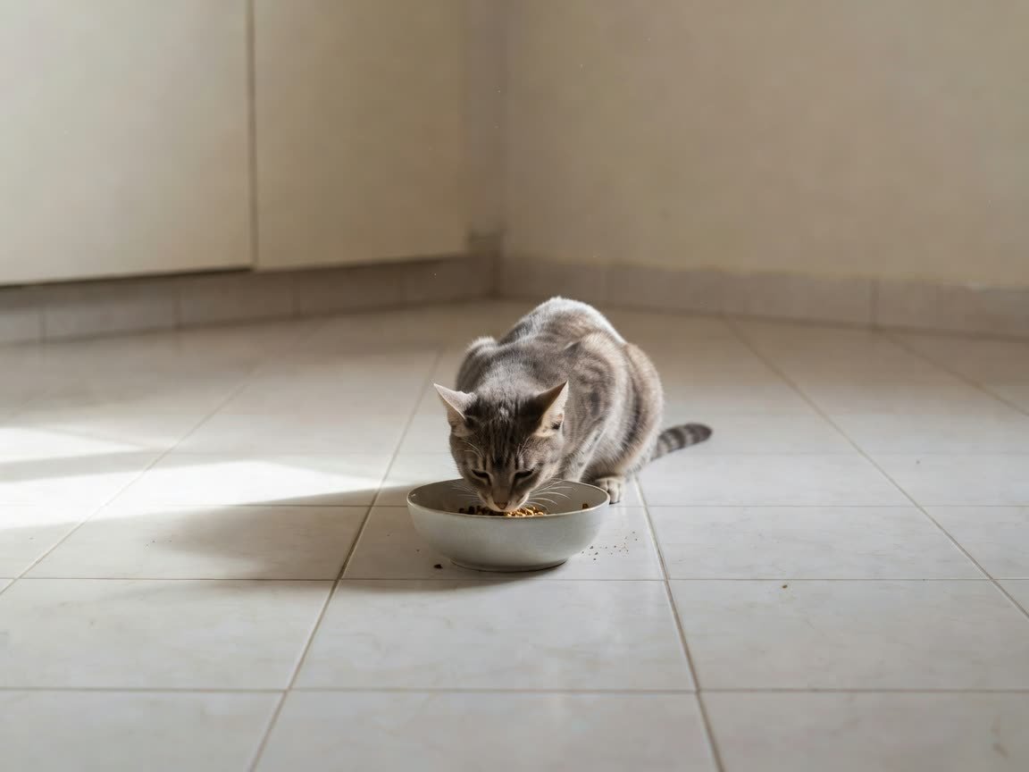 قطة تأكل من وسط وعاء عميق